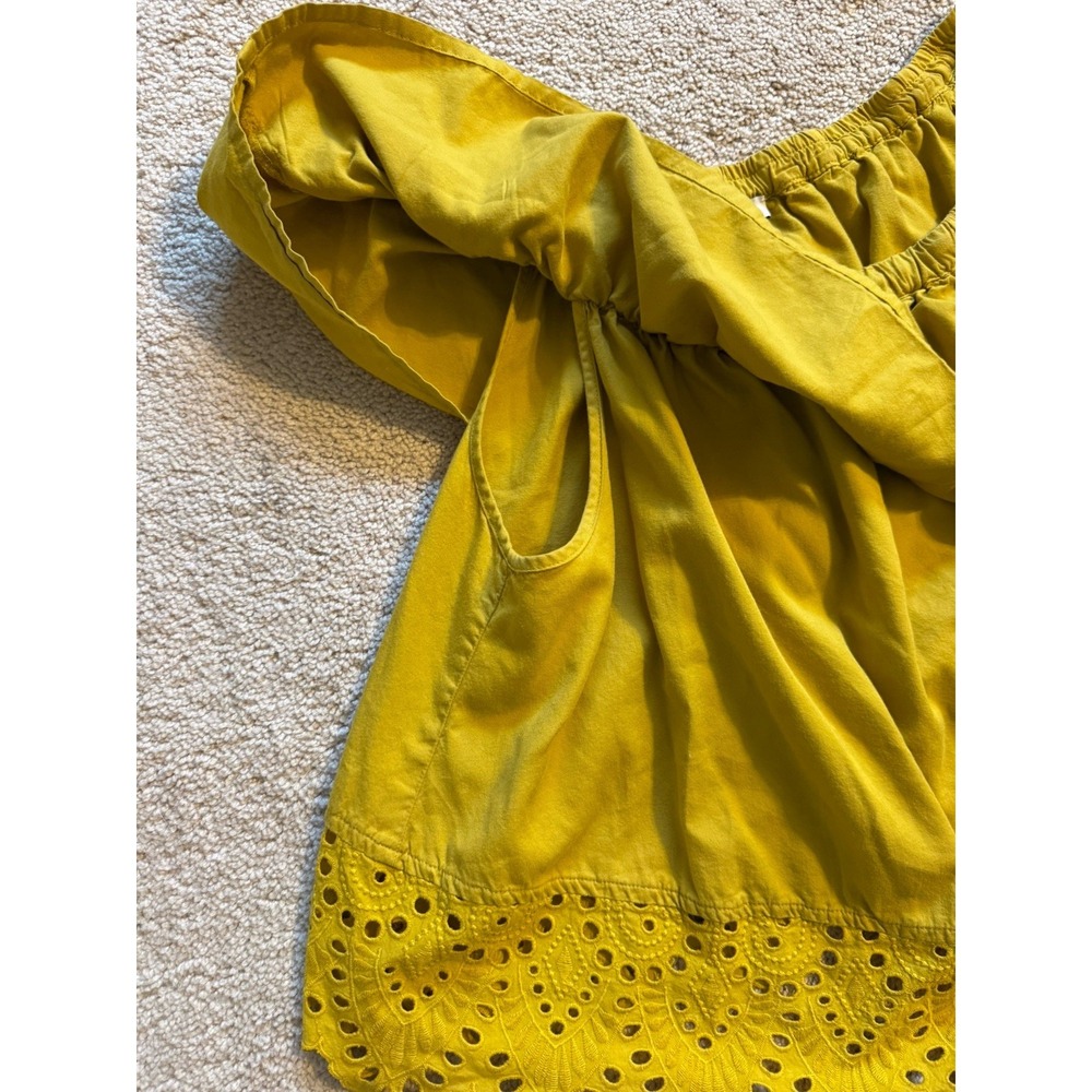 Madewell Eyelet Balcony Off-The-Shoulder Top Size Large Mustard Yellow - Picture 4 of 7